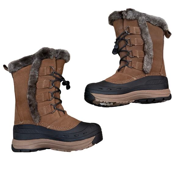 Baffin Chloe Brown Fur Trim Waterproof Leather Winter Boots size 6 NEW no Tags - Picture 1 of 10